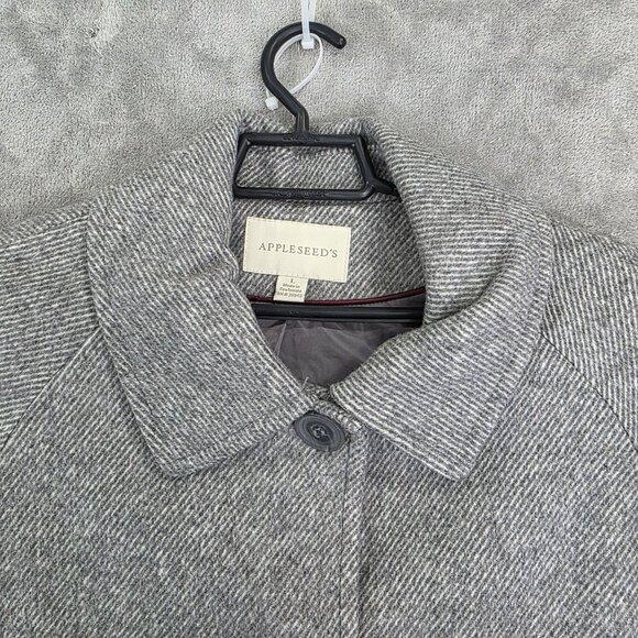 Womens Appleseeds Gray Wool Blend Overcoat Button Front & Pockets Lined Size L - Picture 3 of 9